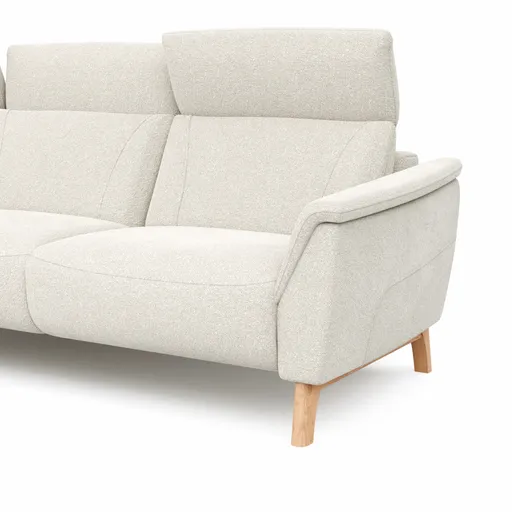Ecksofa Nevin - Longchair links mit 2-Sitzer rechts, inkl. Kopfpolsterverstellung, Stoff, Weiß