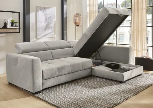 Ecksofa - 2-Sitzer, Ecke rechts, Stoff, Grau