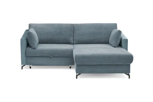 Ecksofa - 1,5-Sitzer, Ecke rechts inkl. Schlaffunktion und Bettkasten, Stoff, Hellblau