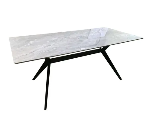 Esstisch - LB ca. 180x90 cm, Marmoroptik grau, Schwarz