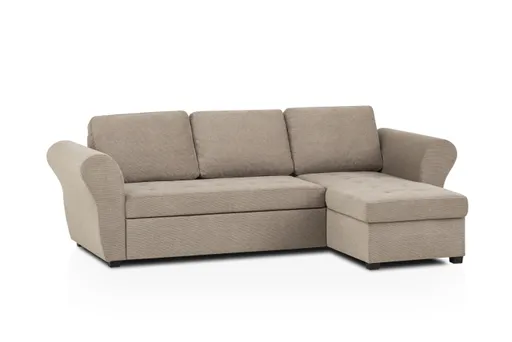 Ecksofa - 2-Sitzer mit Longchair rechts inkl. Schlaffunktion mit Bettkasten, Stoff, Trüffel