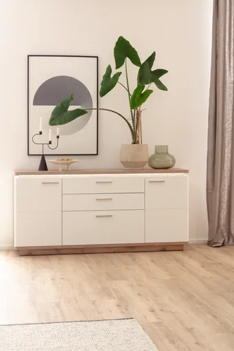 Sideboard - Weiß, Absetzung Eiche