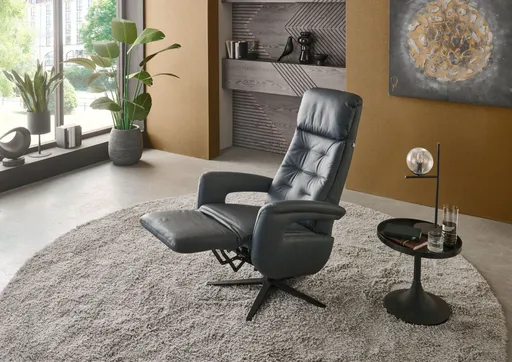 TV Sessel - Größe L, Relaxfunktion, Kopfteil vertellbar, Leder, Blau