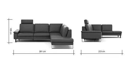 Ecksofa Enna - 3-Sitzer mit Ecke rechts inkl. motorischer Relaxfunktion, Leder, Mocca