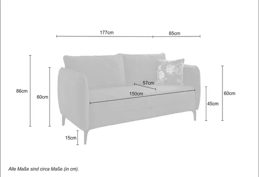 Sofa JERINA - 2,5-Sitzer, Stoff, Grau