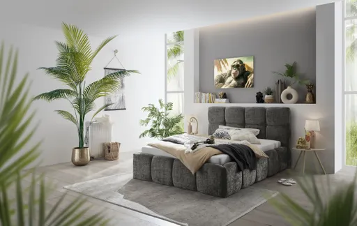 Bettgestell SANDRIN R- Liegefläche ca. 140x200 cm, Stoff, Grau, inkl Latterost und Stauraum