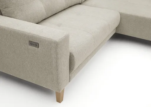 Ecksofa - 3-Sitzer, Ecke rechts inkl. elektrische Sitztiefenverstellung, Stoff, Mocca