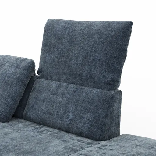 Ecksofa Hubertus - Longchair links mit 2-Sitzer, Rückenlehne/Armlehne verstellbar, Stoff, Blau