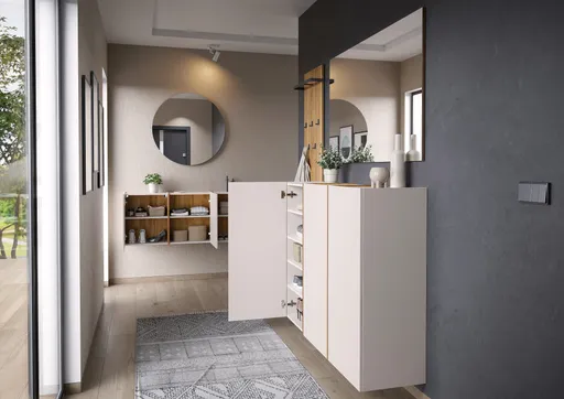 Schuhschrank GASIRA - B ca. 138 cm, Kaschmir, Navarra Eiche Nachbildung