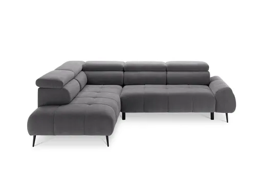 Ecksofa - Ecke links mit 2-Sitzer, Sitzvorzug motorisch, Kopfteil verstellbar, Stoff, Grau