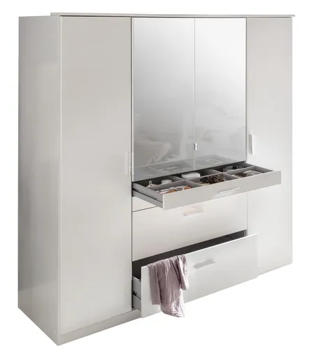 Drehtürenschrank- B ca. 180cm, Weiß, Spiegel