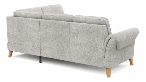 Ecksofa Almyra - 2,5-Sitzer mit Ottomane rechts, inkl. Schlaffunktion und Bettkasten, Stoff, Silbergrau
