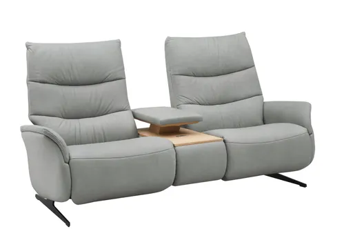 Sofa EM Lun - 2,5-Sitzer, Tisch mit Kissen, Relaxfunktion, Kopfteilverstellung, Leder, grau