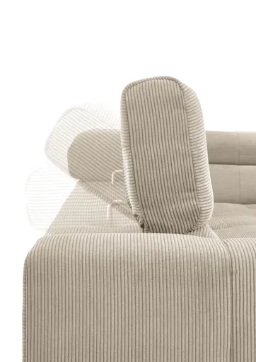 Ecksofa COLLEEN - 2-Sitzer mit Ecke rechts, Kopfteil verstellbar, Feincord, Sand