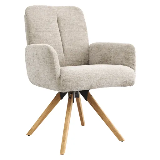 Armlehnstuhl Evania - Dreh und Relax-Funktion, niedriger Rücken, Stoff, Ecru