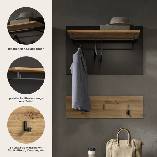 Garderobenpaneele - B ca. 80 cm, Basalt grau, Artisan Eiche Nachbildung