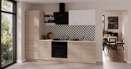 Küchenblock- ohne E-Geräte, B ca. 270 cm, Eiche Dekor, Weiß, Matt