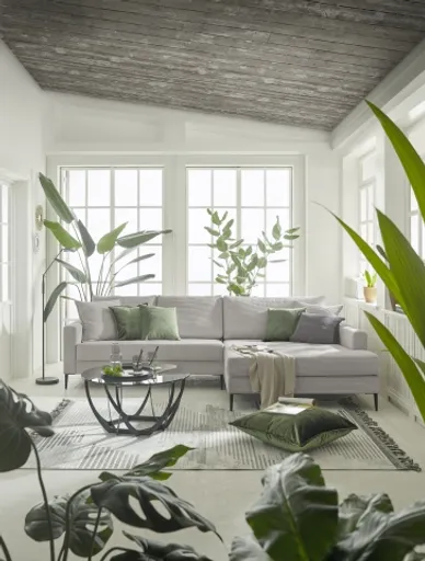 Ecksofa- 3-Sitzer, Ecke rechts, Stoff, Hellgrau