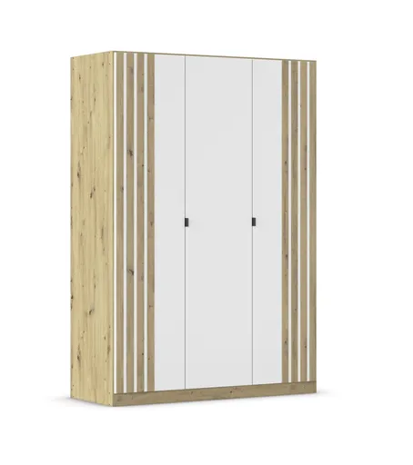 Drehtürenschrank RUERTO- B ca. 136 cm, Eiche Dekor, Weiß, Paneel, Eiche Dekor