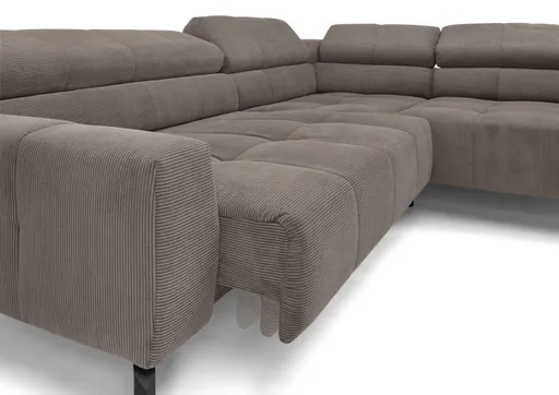 Ecksofa COLLEEN - Ecke links und 2-Sitzer, Sitzvorzug motorisch, Feincord, Taupe
