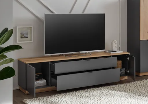 Lowboard- Anthrazit, Eiche Dekor