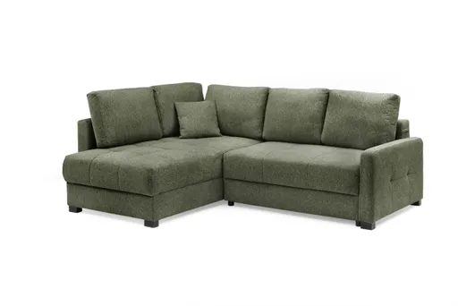 Ecksofa EDWIN - 2-Sitzer, Ecke rechts inkl. Schlaffunktion und Bettkasten, Stoff, Graugrün