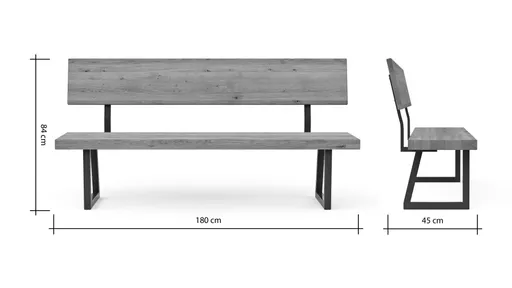 Holzbank Clifton - mit Rückenlehne, Breite ca. 180cm, Zerreiche massiv, smoked
