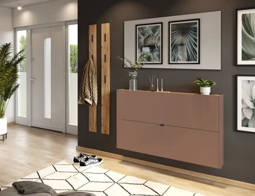 Schuhschrank GIANNA - B ca. 140 cm, Toffee, Navarra Eiche Nachbildung