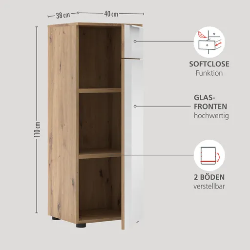 Büroschrank - B ca. 40 cm, Artisan Eiche Nachbildung, Weiß