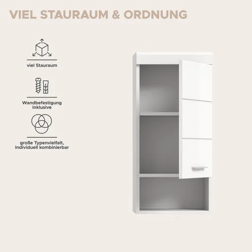 Hängeschrank - B ca. 37 cm, Weiß, Weiß Hochglanz