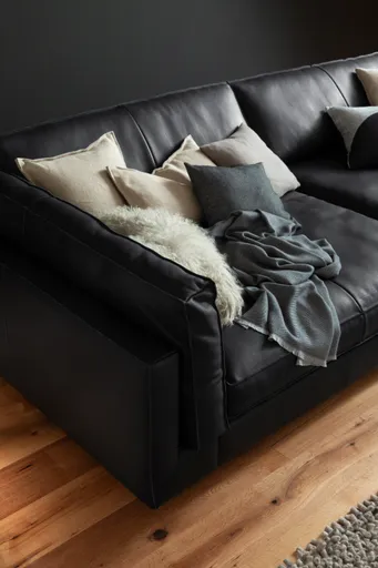 Sofa Aprino 3 - 4-Sitzer XXL, Dickleder, schwarz, Armlehne Kissen