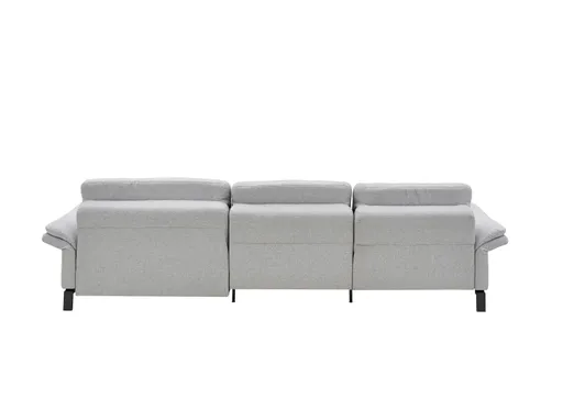 Ecksofa - 3-Sitzer mit Longchair rechts, Relaxfunktion motorisch, Stoff, Hellgrau