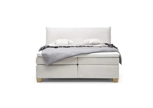  Boxspringbett HADAI- Liegefläche ca. 180x200 cm, Stoff, Creme, inkl. Topper