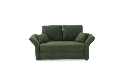 Sofa JORDEN - 1,5-Sitzer inkl. Schlaffunktion mit Bettkasten, verstellbare Armlehnen, Cord, Grün