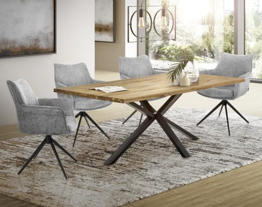 Esstisch - LB ca. 200x100 cm, Eiche massiv geölt, Schweizer Kante, Schwarz
