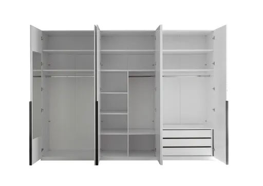 Drehtürenschrank- B ca. 300 cm, Weiß, Weiß Hochglanz