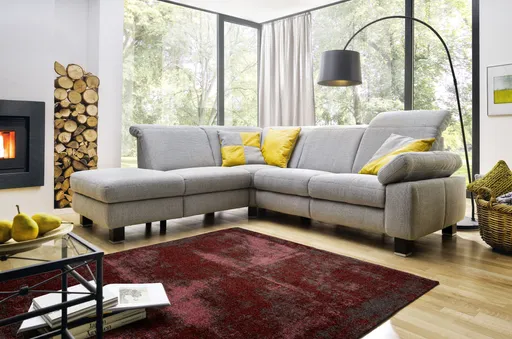 Sofa - Ecke links mit 2,5 Sitzer inkl. Kopfteilverstellung, Stoff, Hellgrau