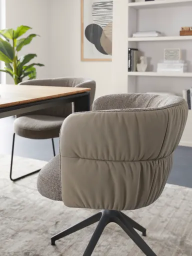 Armlehnstuhl Milana - drehbar, Leder Grau, Stoff Graubraun