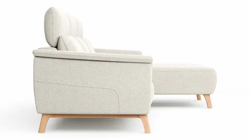 Ecksofa Nevin - 2-Sitzer mit Longchair rechts, inkl. Kopfpolsterverstellung, Stoff, Weiß