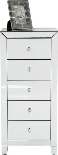 Hochkommode- Weiß, Lackiert, Glas, Verspiegelt