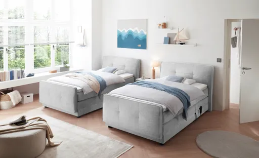 Boxspringbett- Liegefläche ca. 120x200 cm, Stoff, Hellgrau