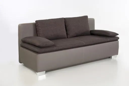 Schlafsofa - 2-Sitzer inkl. Schlaffunktion mit Bettkasten, 2 Rückenkissen, 2 Armlehnkissen, Stoff Braun