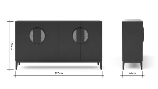 Sideboard Jyn - BHT ca. 197x109x46 cm, Lack, Schwarz