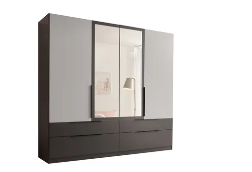 Drehtürensvhrank- B ca. 228 cm, Graphit, Lichtgrau, Spiegel
