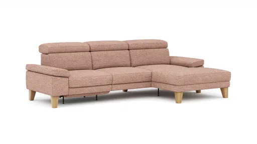 Ecksofa Hudson - 2,5-Sitzer mit Longchair rechts, inkl. Kopfteil/Armlehne verstellbar und Relaxfunktion (motorisch), Stoff, Kupfer