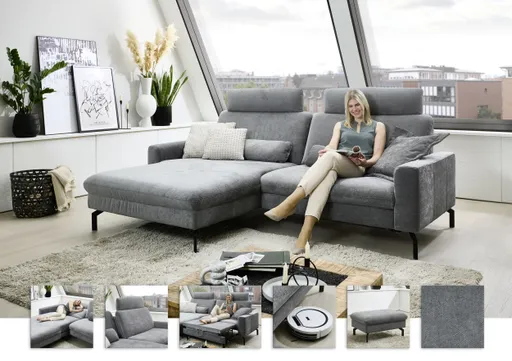 Ecksofa - Longchair links mit 1,5-Sitzer, Stoff, Anthrazit