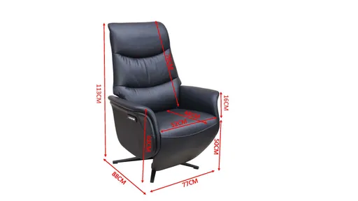 TV-Sessel MAREK - drehbar, Relaxfunktion, Kopfteilverstellung, Leder, Schwarz
