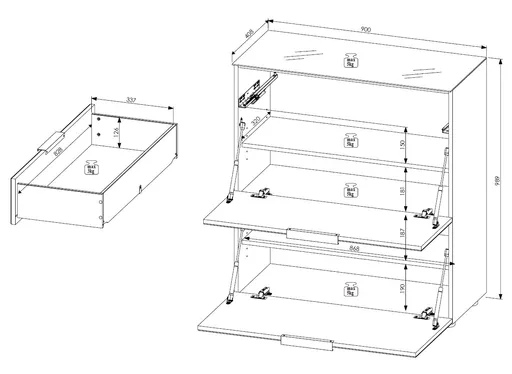 Schuhschrank - B ca. 90 cm, Riva Eiche Nachbildung, Kaschmir