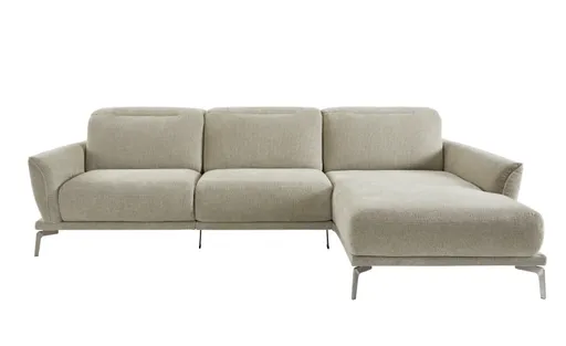 Ecksofa Amadena - 2-Sitzer mit Longchair rechts inkl. Kopfteilverstellung, Stoff, Limone