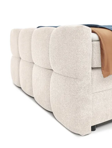 Boxspringbett SANDRIN R- Liegefläche ca. 160x200 cm, Stoff, Creme, inkl. Stauraum und Fußteil